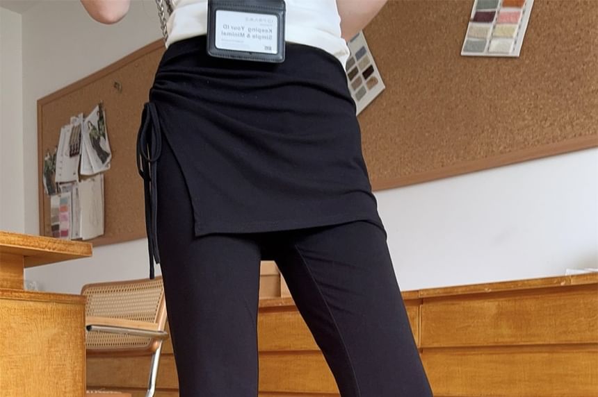 Mid Rise Plain Inset Drawstring Skirt Bootcut Pants