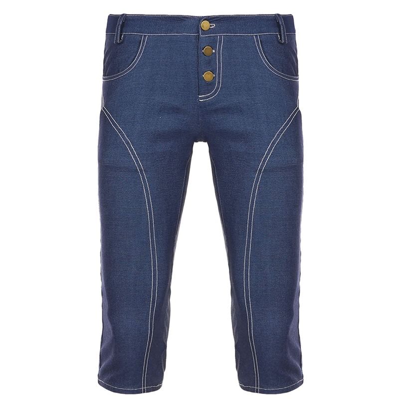 Faux Denim V-Neck Crop Tank Top with Low Waist Capri Pants