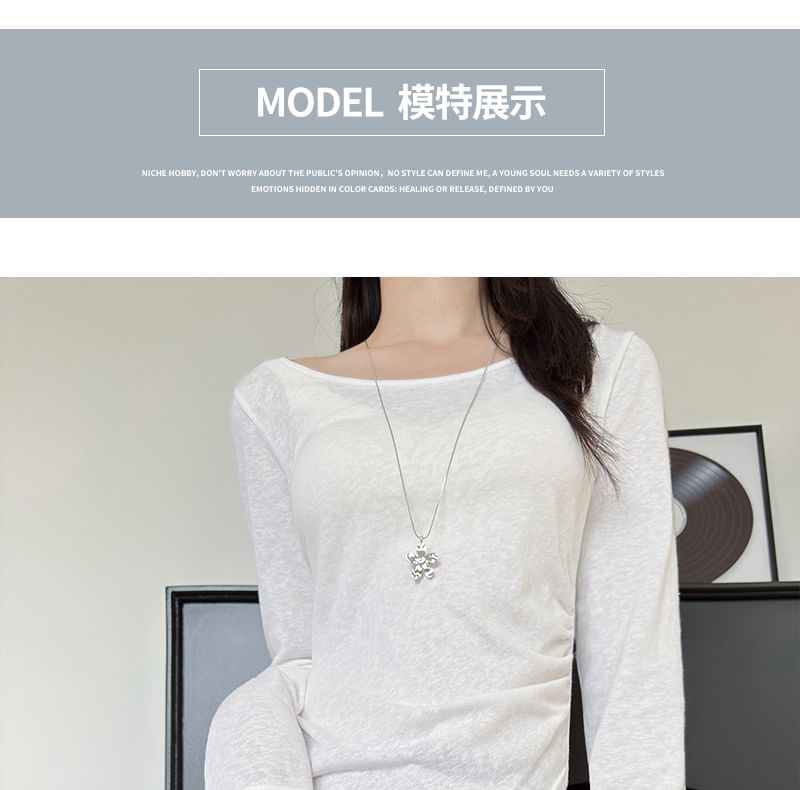 Asymmetrical Crewneck T-Shirt with Long Sleeves
