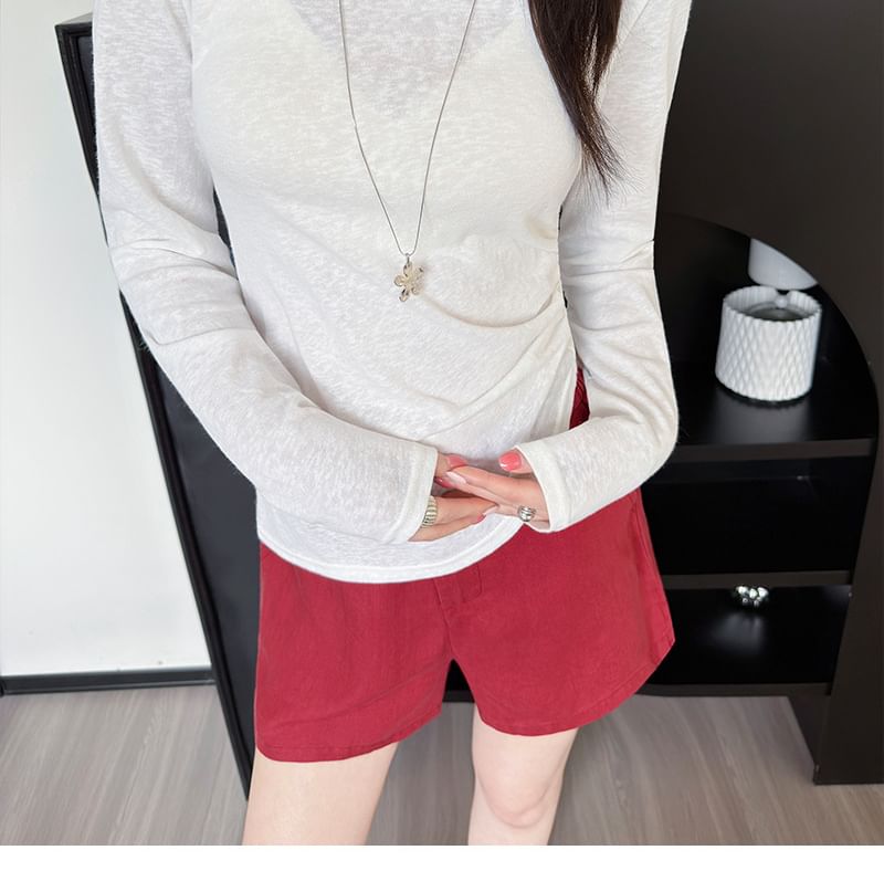 Asymmetrical Crewneck T-Shirt with Long Sleeves