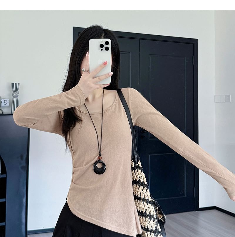 Asymmetrical Crewneck T-Shirt with Long Sleeves