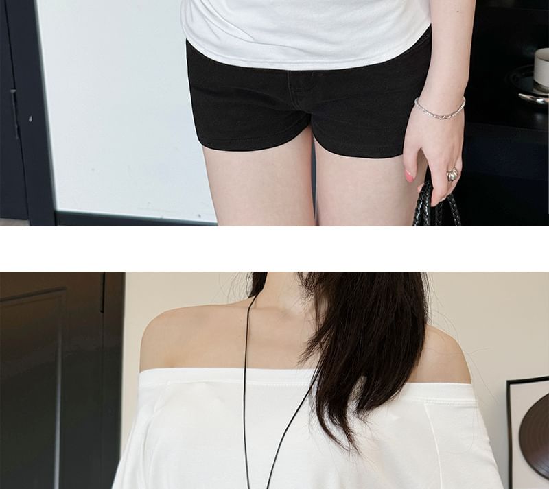 Off Shoulder Short Sleeve T-Shirt in Solid Color