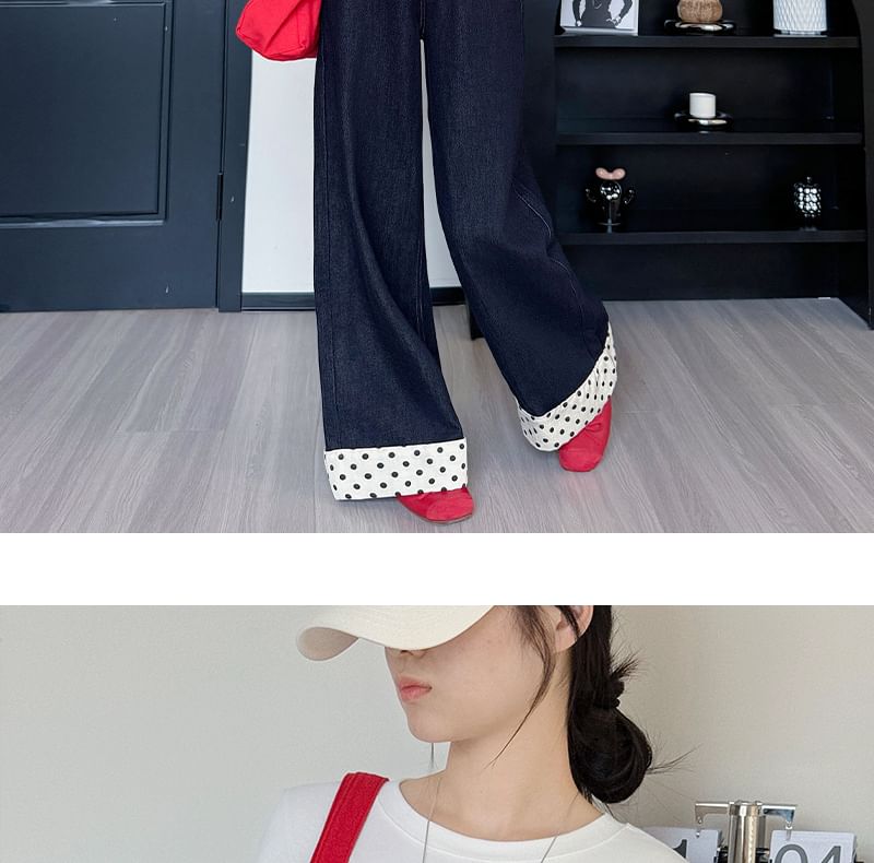 Short-Sleeve Crewneck Lace Hem Plain T-Shirt