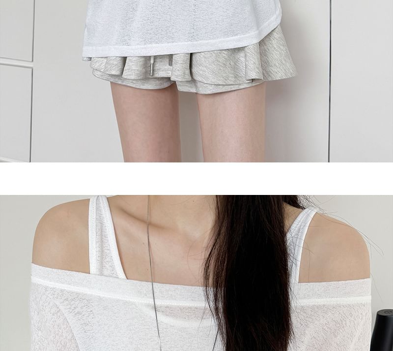 Off Shoulder Long Sleeve T-Shirt and Sleeveless Top Set