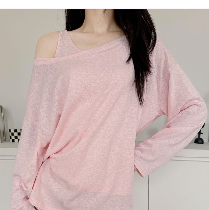 Off Shoulder Long Sleeve T-Shirt and Sleeveless Top Set