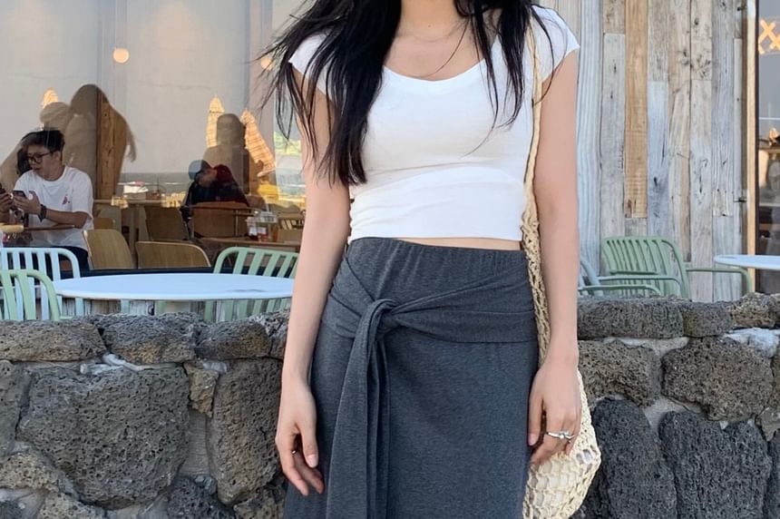 High Waist Tie Waist Plain Maxi Skirt