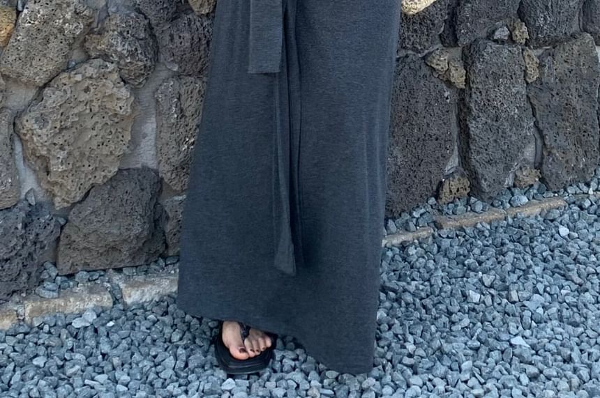 High Waist Tie Waist Plain Maxi Skirt