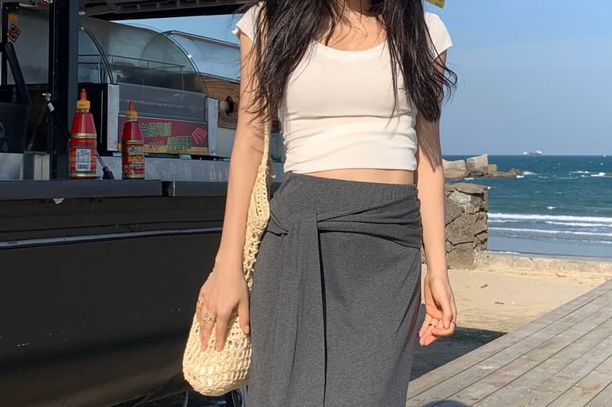 High Waist Tie Waist Plain Maxi Skirt