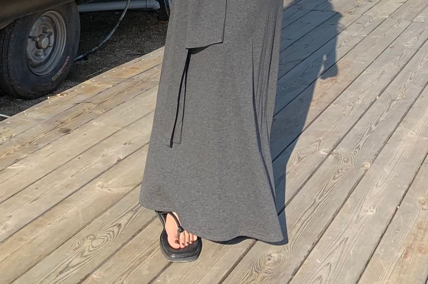 High Waist Tie Waist Plain Maxi Skirt