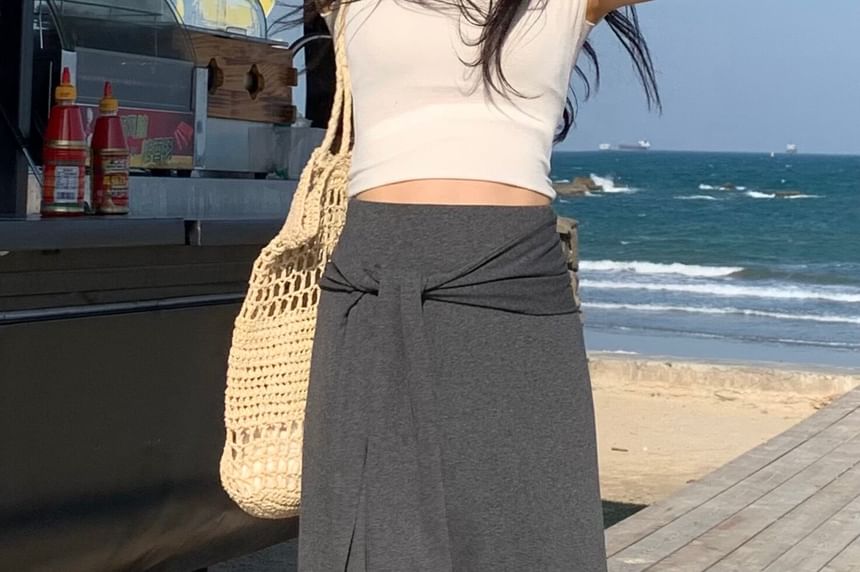 High Waist Tie Waist Plain Maxi Skirt