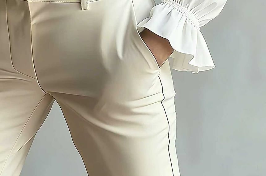 Stand Collar Ruffle Blouse with Long Sleeves in Solid