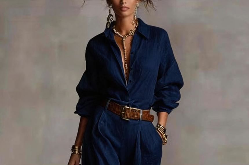 Collared Shirt and Wide Leg Pants Set for Women