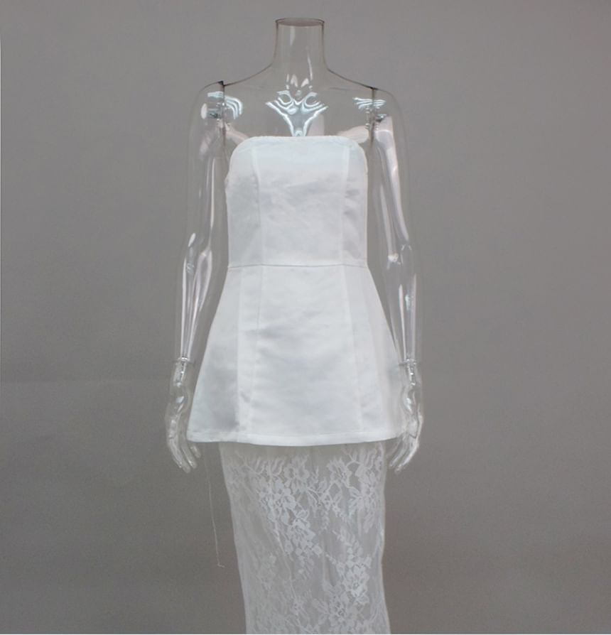 Set: Plain Mini A-Line Tube Dress + Lace Maxi Pencil Skirt