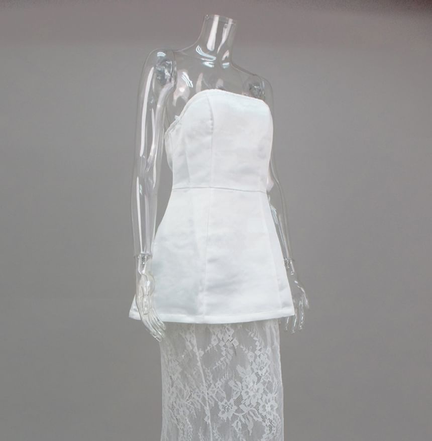 Set: Plain Mini A-Line Tube Dress + Lace Maxi Pencil Skirt