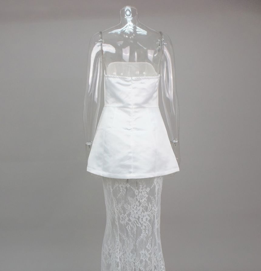 Set: Plain Mini A-Line Tube Dress + Lace Maxi Pencil Skirt