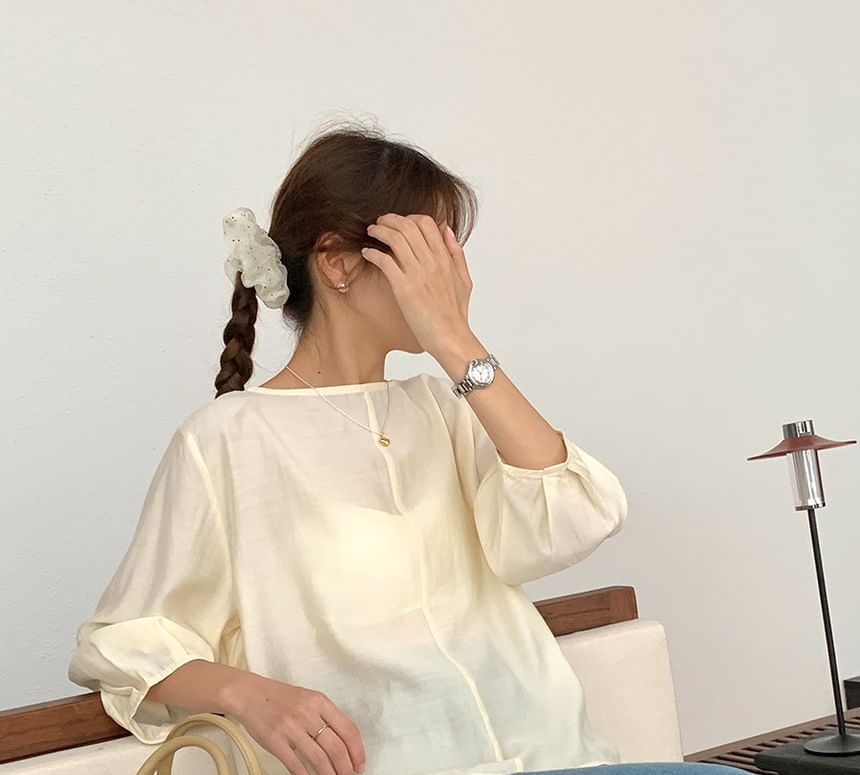 3/4 Sleeve Round Neck Top with Back Slit Detail