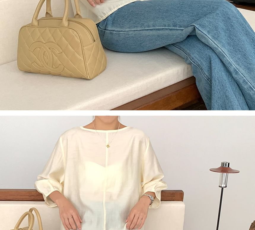 3/4 Sleeve Round Neck Top with Back Slit Detail