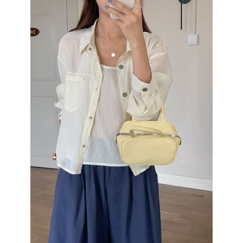 Coordinated Set: Long Sleeve Collared Shirt and Camisole