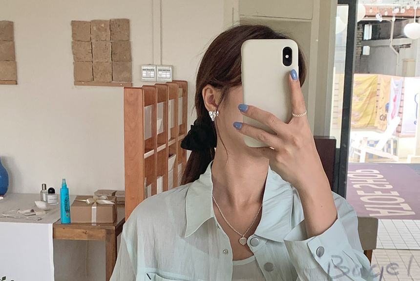 Coordinated Set: Long Sleeve Collared Shirt and Camisole