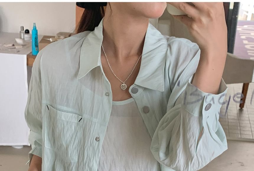 Coordinated Set: Long Sleeve Collared Shirt and Camisole
