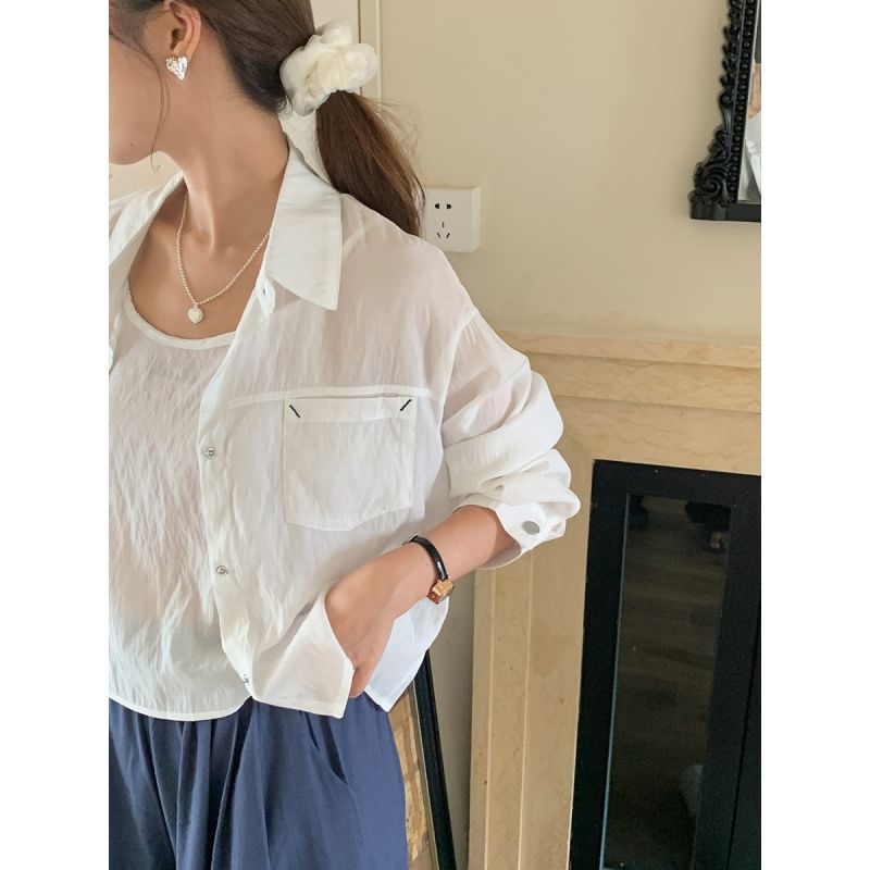 Coordinated Set: Long Sleeve Collared Shirt and Camisole