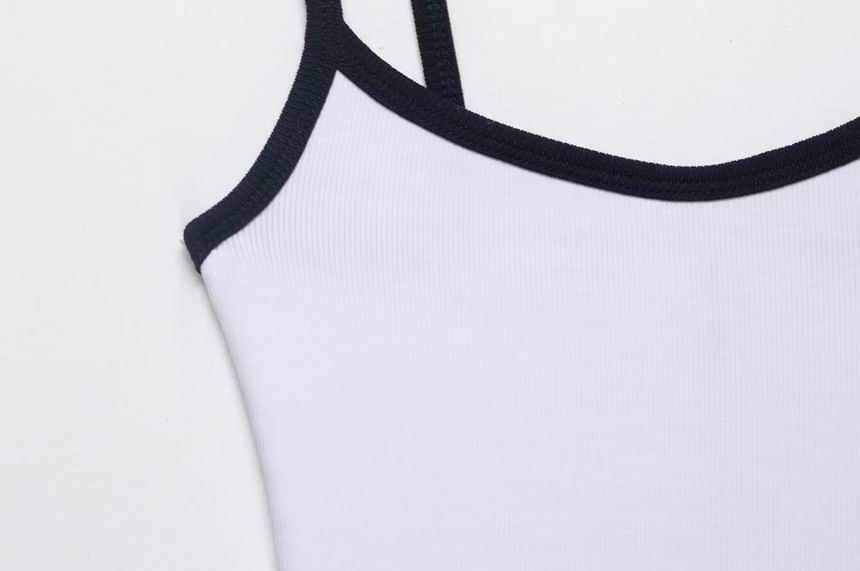 V-Neck Contrast Trim Bodysuit with Spaghetti Straps