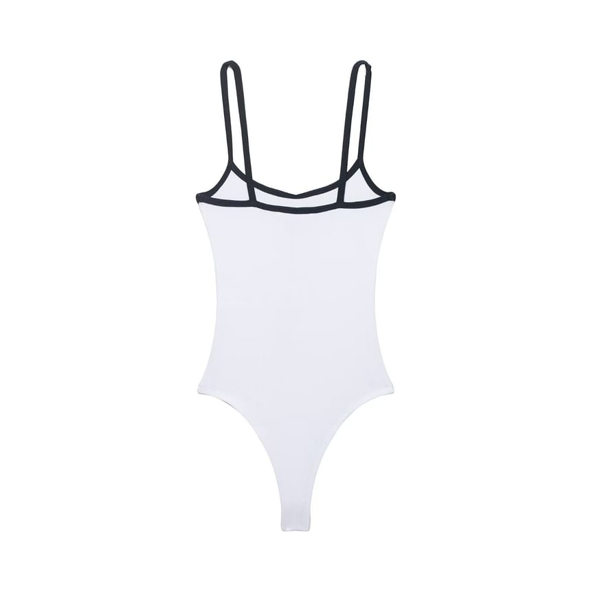 V-Neck Contrast Trim Bodysuit with Spaghetti Straps