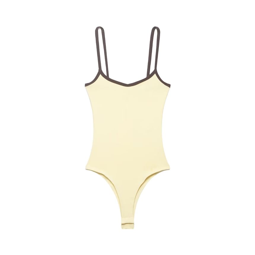 V-Neck Contrast Trim Bodysuit with Spaghetti Straps