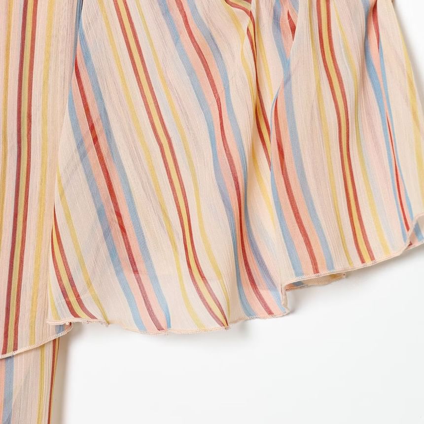 Off-Shoulder Striped Crop Top with Short Sleeves