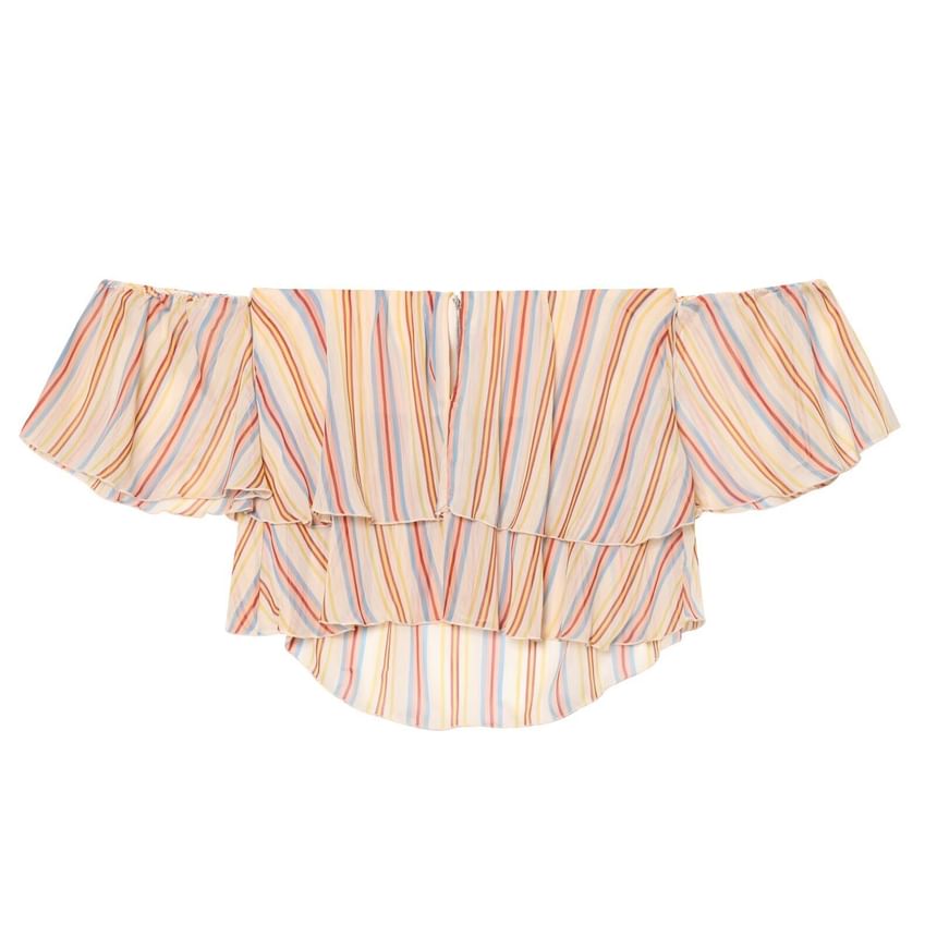 Off-Shoulder Striped Crop Top with Short Sleeves