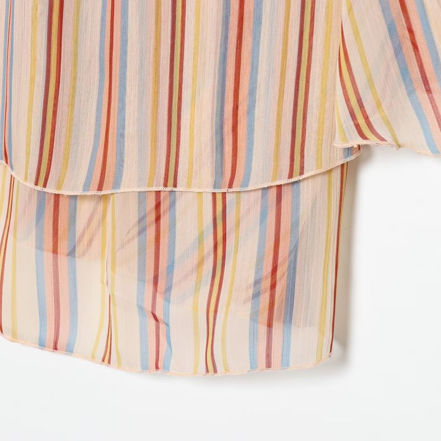 Off-Shoulder Striped Crop Top with Short Sleeves