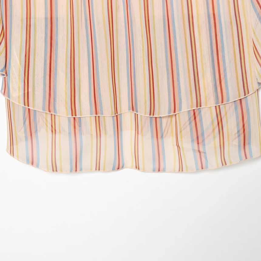 Off-Shoulder Striped Crop Top with Short Sleeves