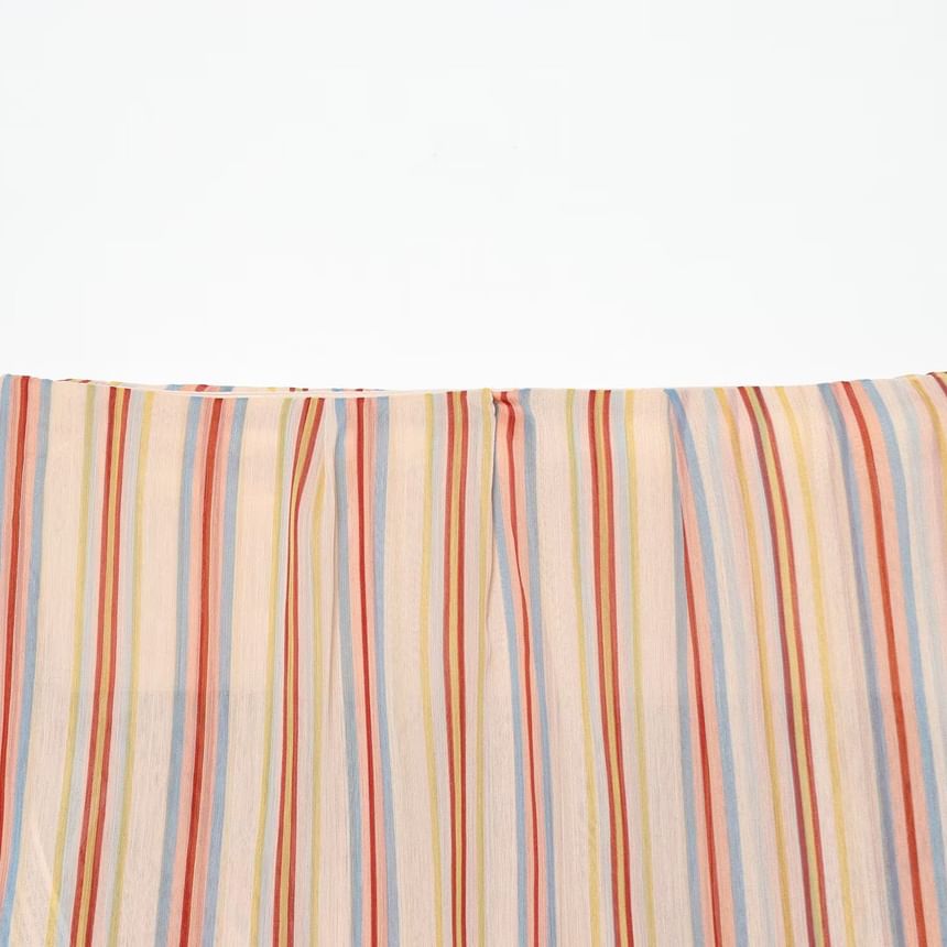 Off-Shoulder Striped Crop Top with Short Sleeves