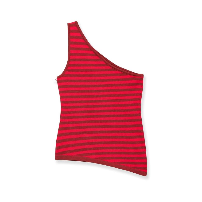 Asymmetrical Striped Tank with Single Shoulder Design