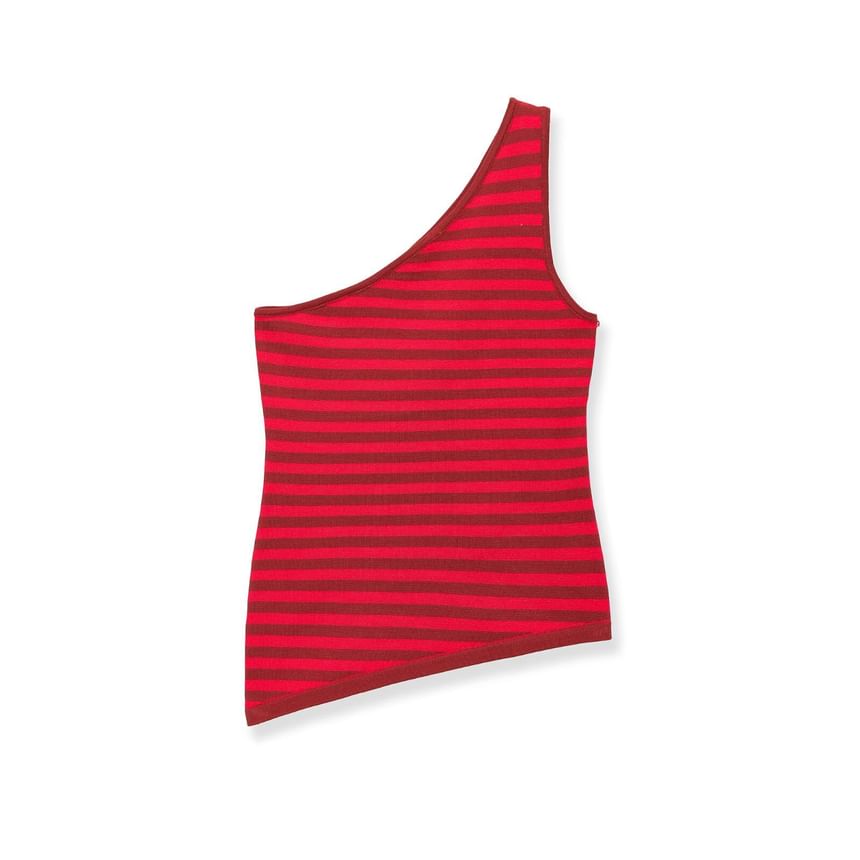 Asymmetrical Striped Tank with Single Shoulder Design