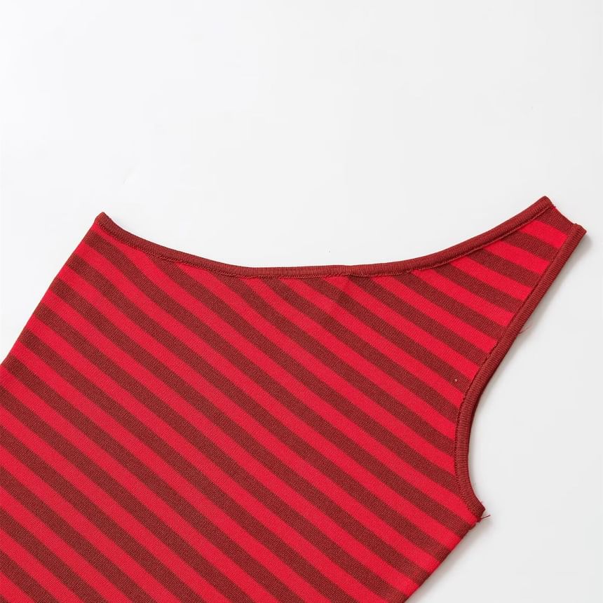 Asymmetrical Striped Tank with Single Shoulder Design