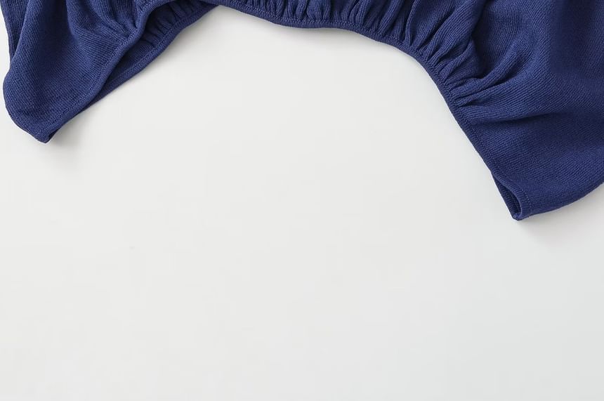Elbow-Length Sleeve Ruched Round Neck Blouse