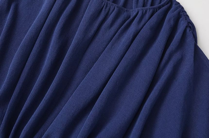 Elbow-Length Sleeve Ruched Round Neck Blouse