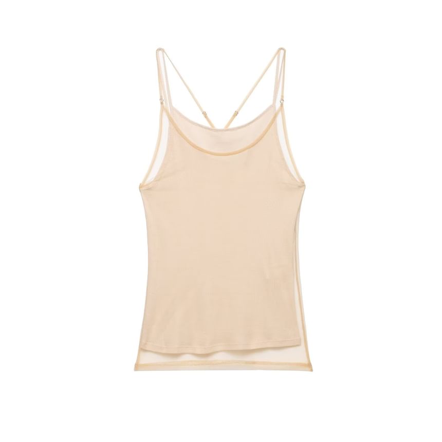 Mock Two-Piece Camisole with Scoop Neck and Spaghetti Straps