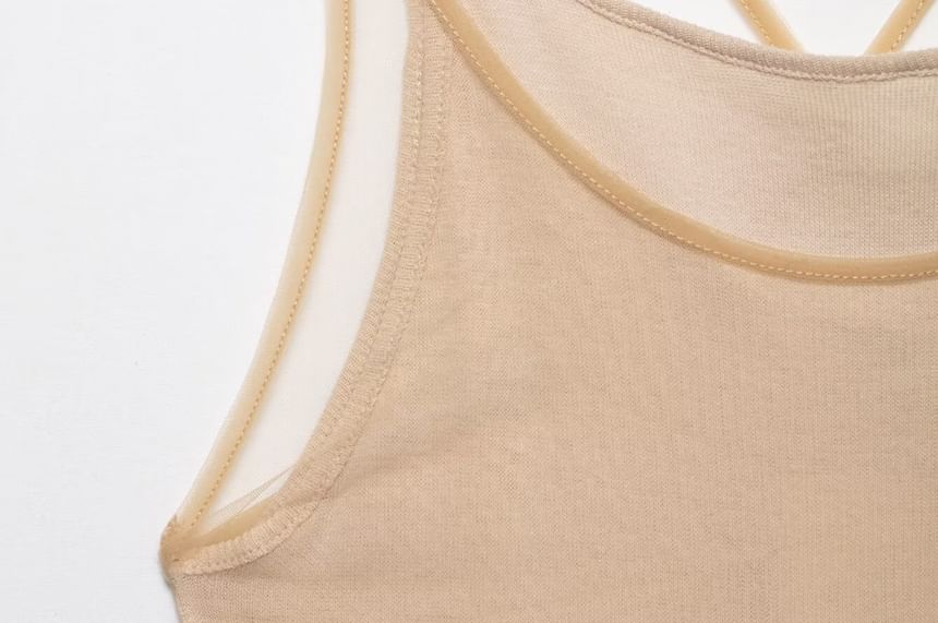 Mock Two-Piece Camisole with Scoop Neck and Spaghetti Straps