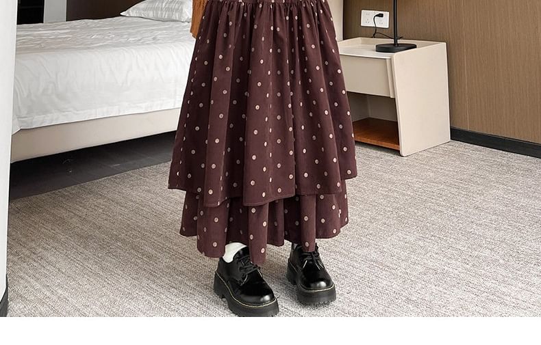 High Waist Polka Dot Maxi A-Line Tiered Skirt