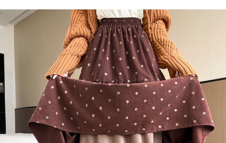 High Waist Polka Dot Maxi A-Line Tiered Skirt