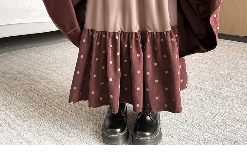 High Waist Polka Dot Maxi A-Line Tiered Skirt