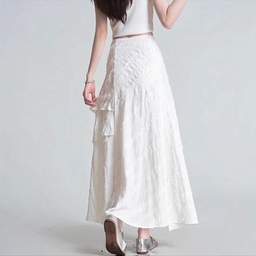 High Waist Asymmetrical Plain Maxi A-Line Skirt