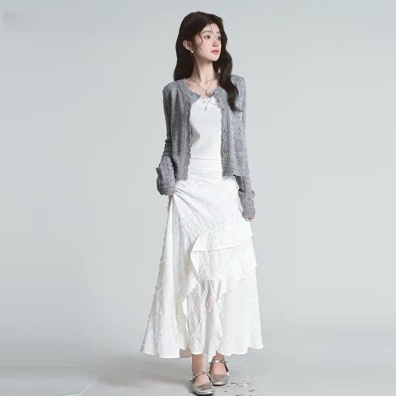 High Waist Asymmetrical Plain Maxi A-Line Skirt