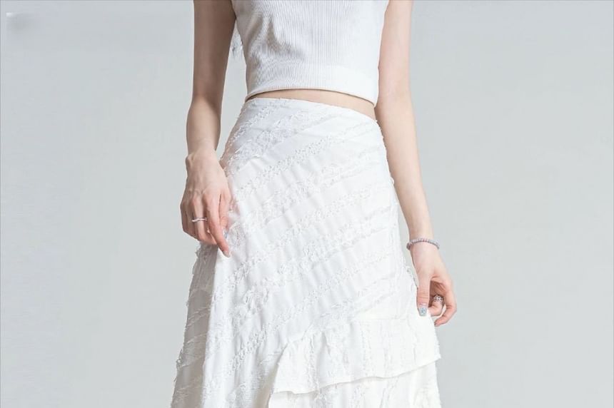High Waist Asymmetrical Plain Maxi A-Line Skirt
