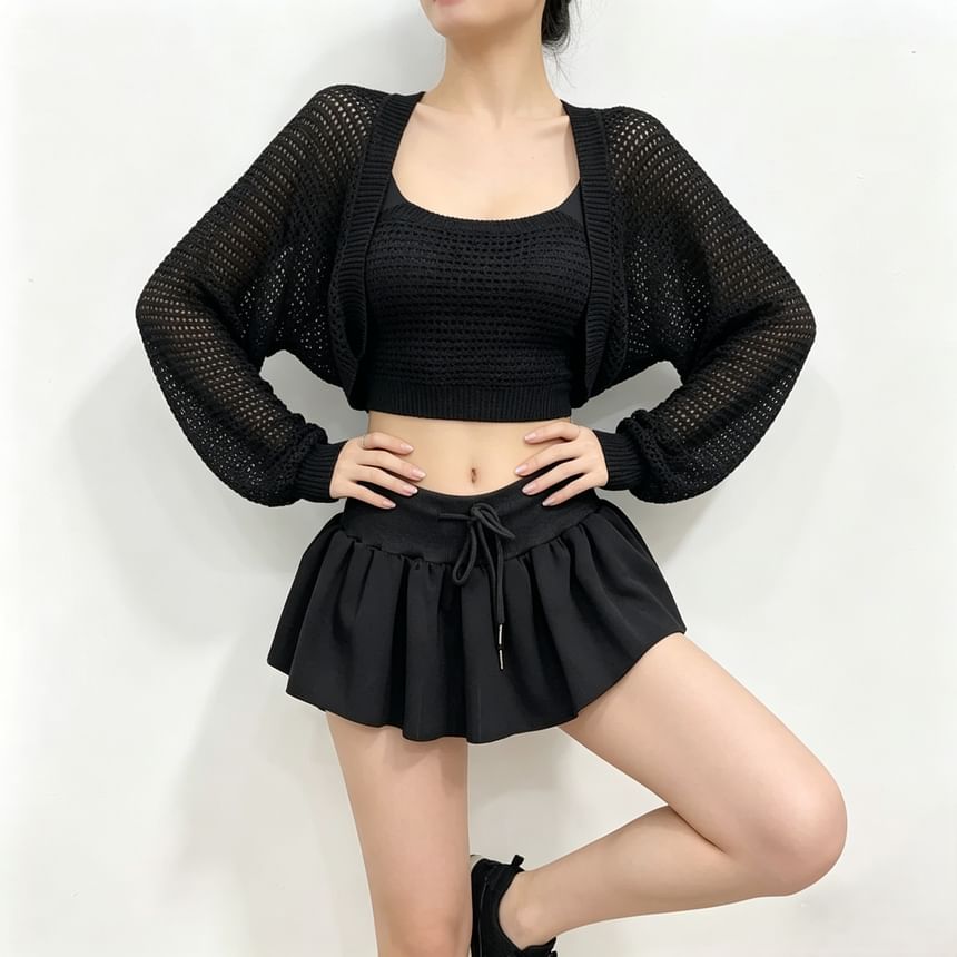 Eyelet-Knit Open Front Cardigan