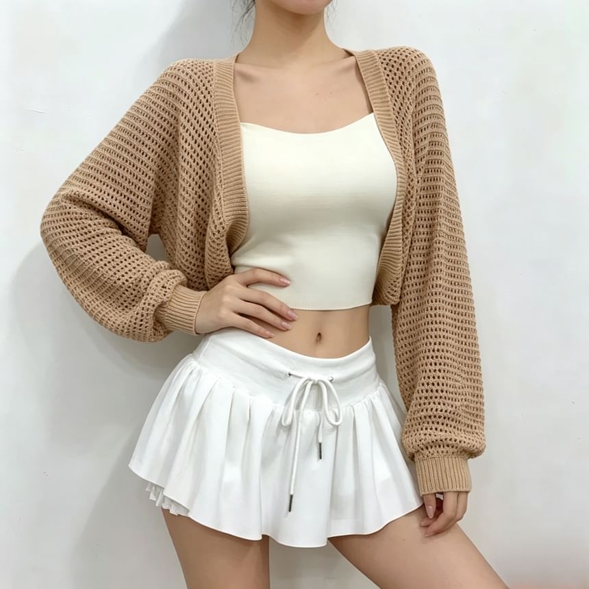 Eyelet-Knit Open Front Cardigan