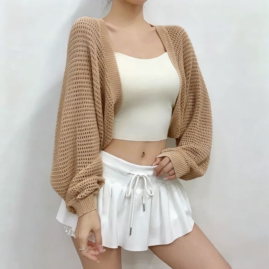 Eyelet-Knit Open Front Cardigan