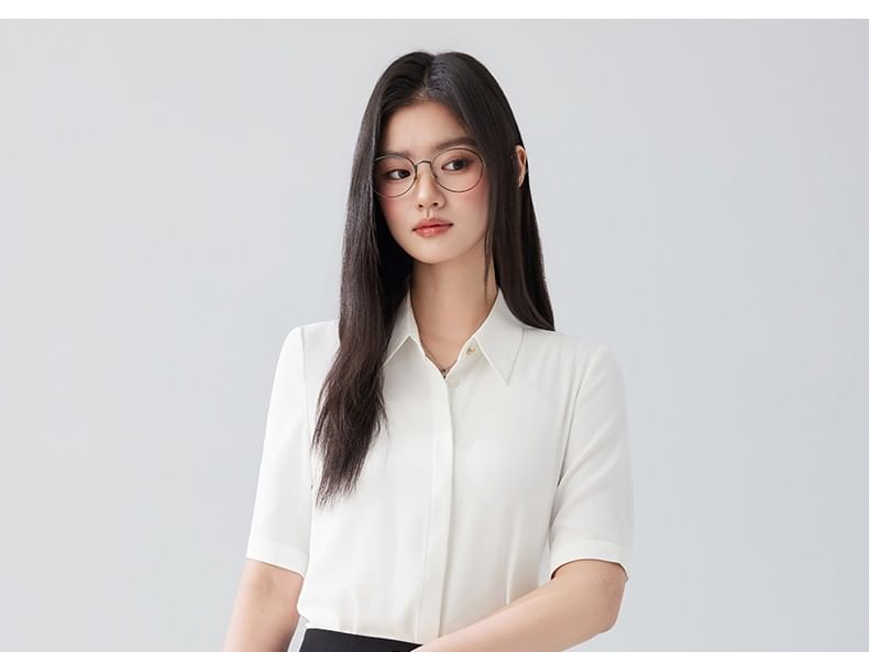 Short-Sleeve Plain Shirt / High Waist Midi Pencil Skirt / Set